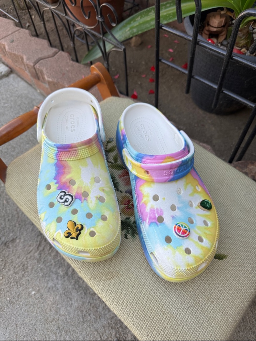 CROCS Kids Tie-Dye Clogs in White, Yellow, Blue, Pink